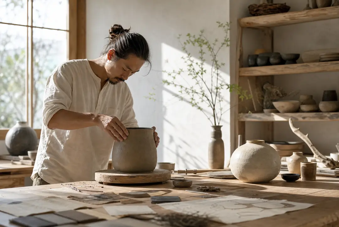 Founder in a workshop shaping an origin story for a brand video