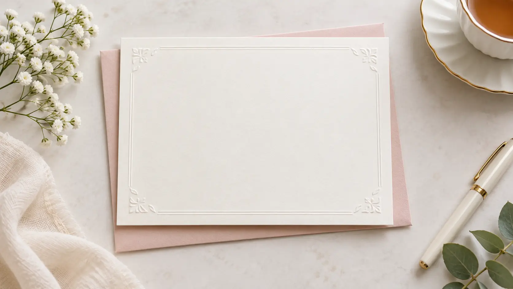 Minimal blank greeting card showing balanced margins and generous writing space