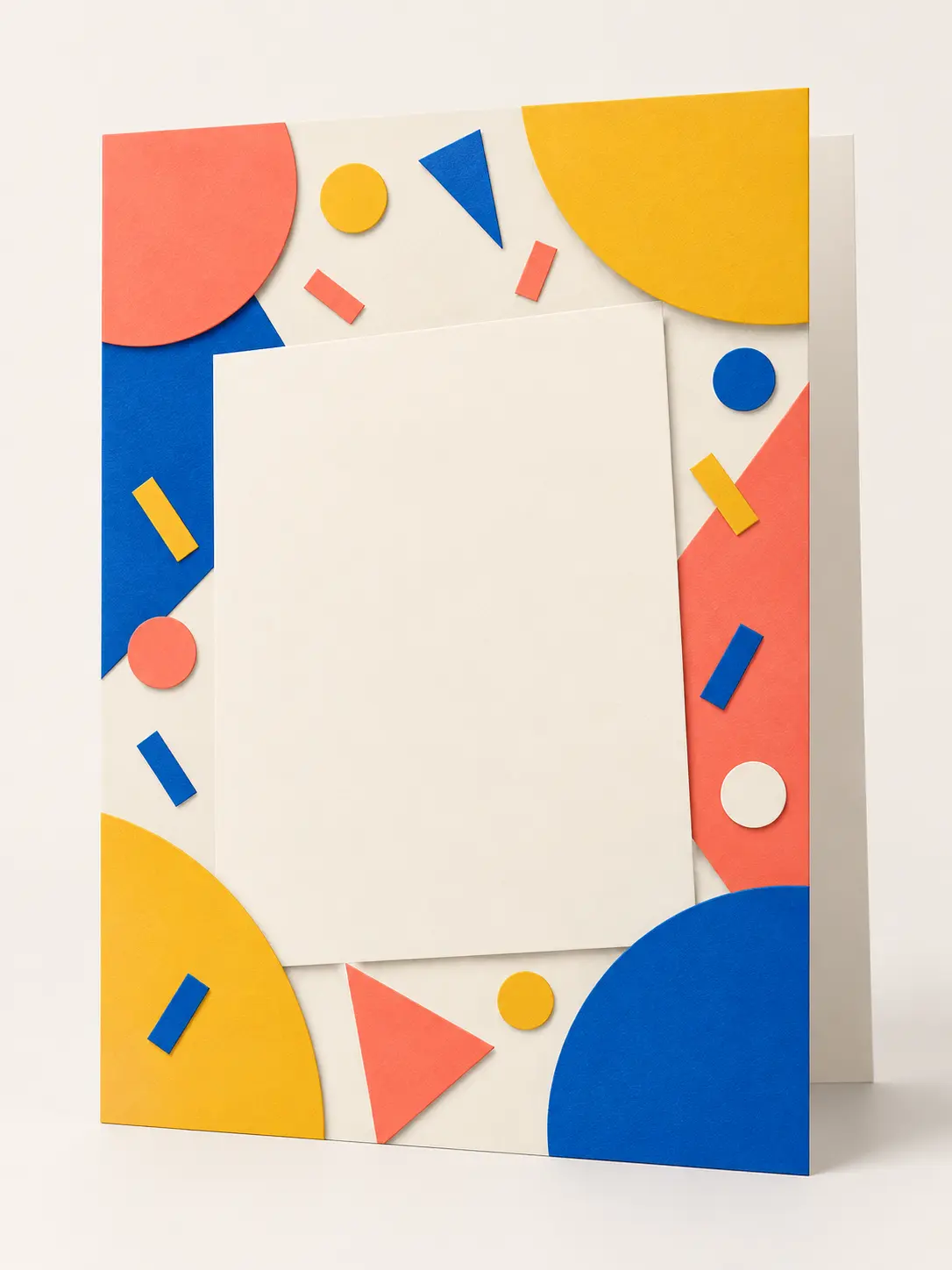 Card maker exploring a bold geometric greeting card with an empty focal panel