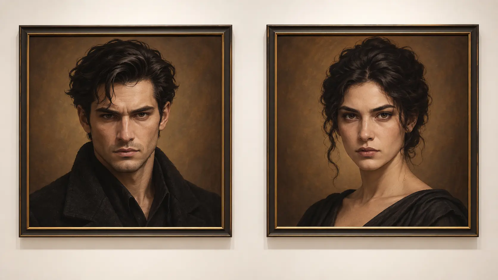 AI celebrity look alike portrait pair showing two invented faces with shared styling