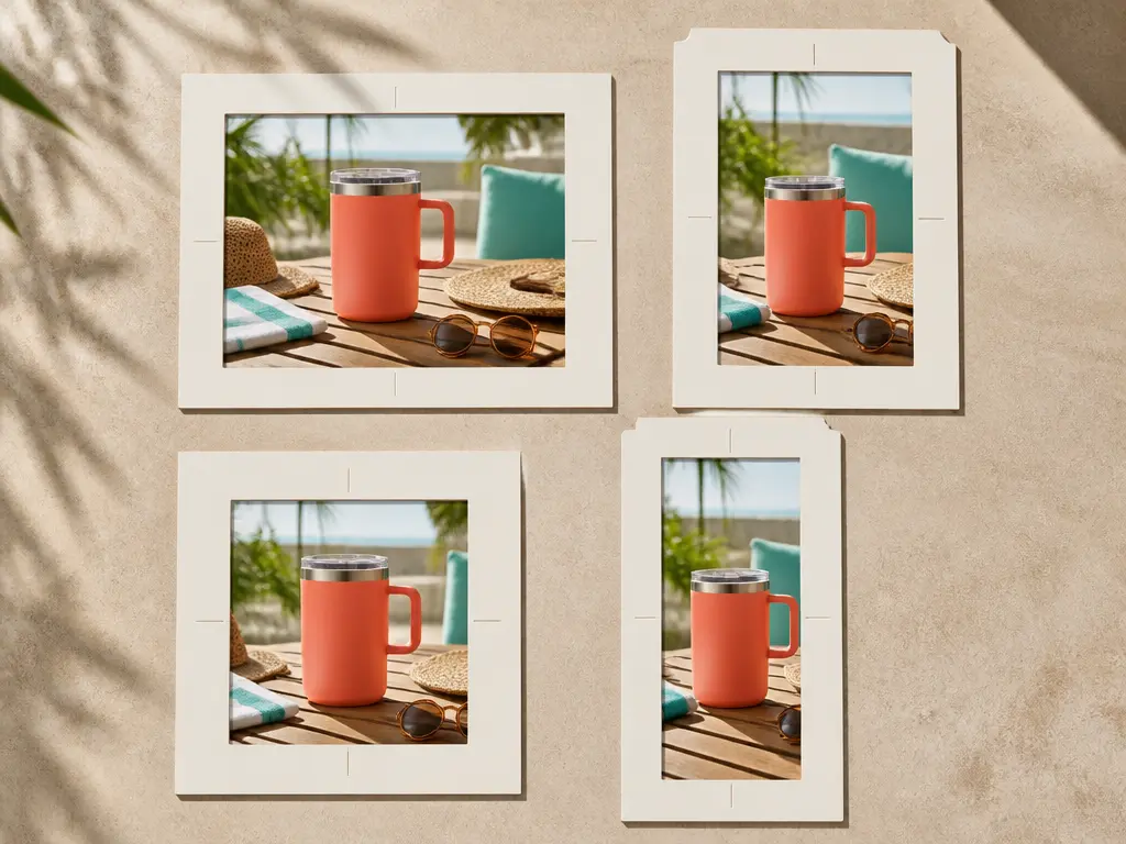 Finished lifestyle video scene presented through clean landscape, portrait, square, and vertical crop mats