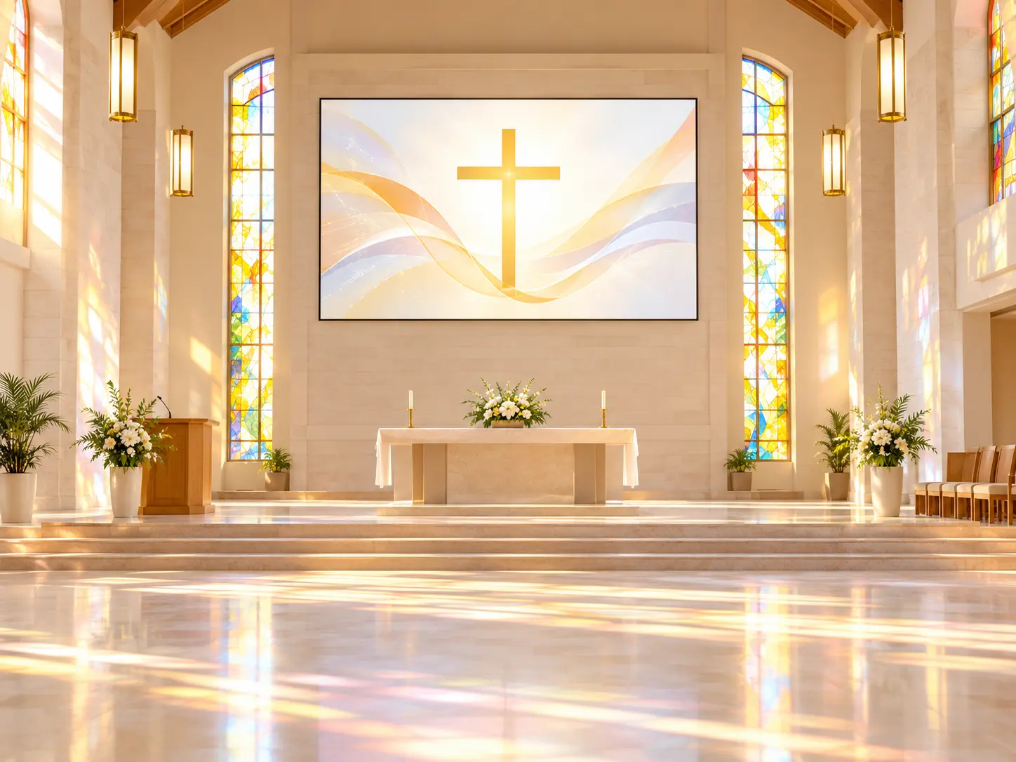 Church name, event title, subscribe prompt, and logo inside intro frame