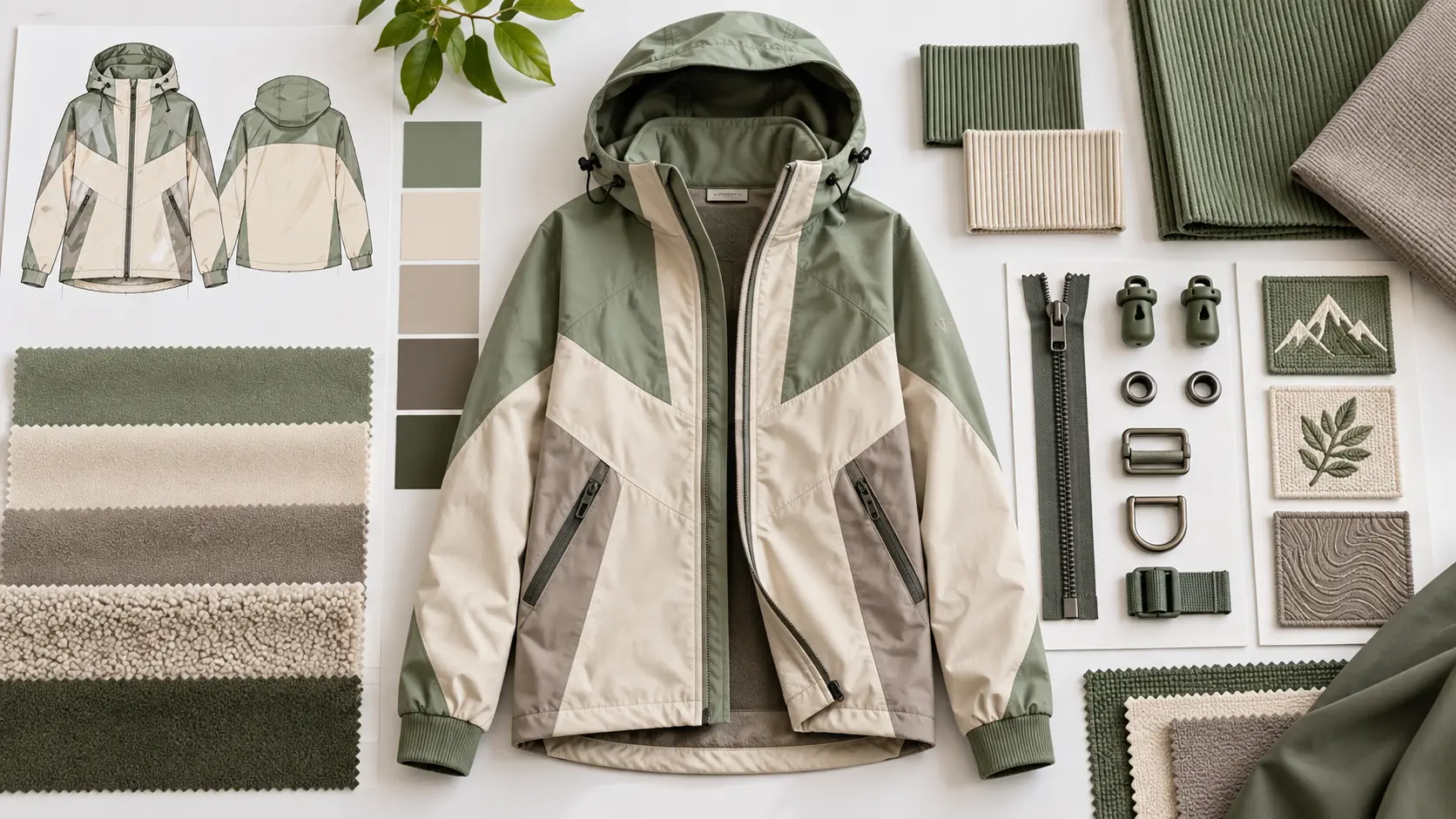 Apparel concepts showing distinct fabric texture color and trim choices