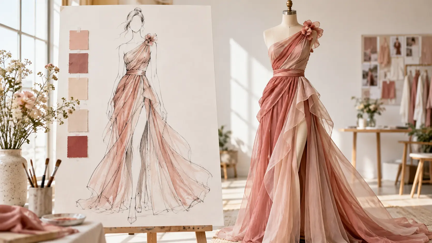 Fashion sketch guiding a refined clothing concept without interface elements