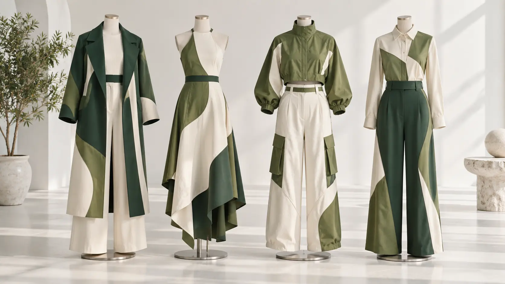 Four coordinated garments sharing one palette and design motif