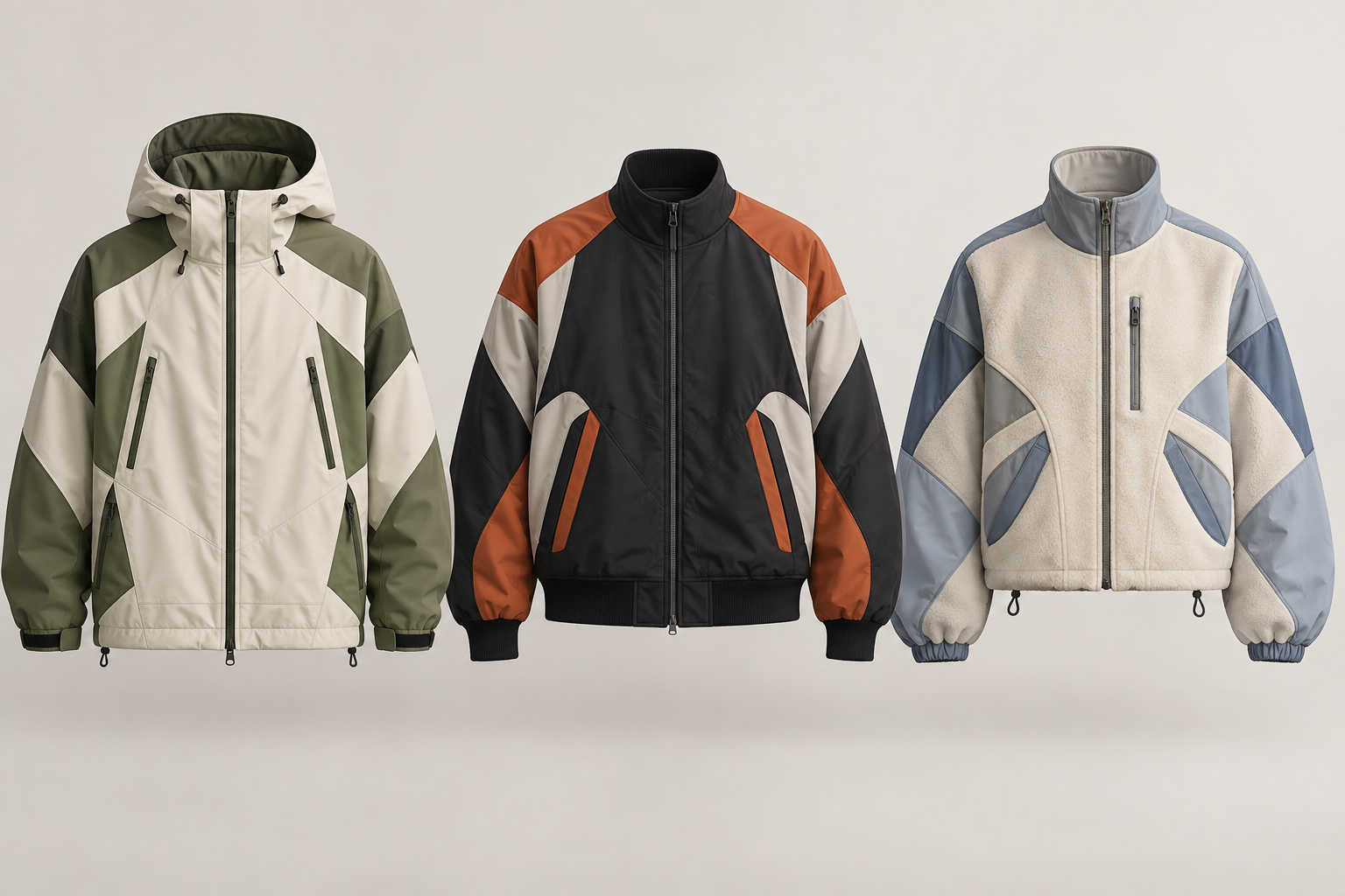 Focused clothing design variations comparing sleeve and color choices