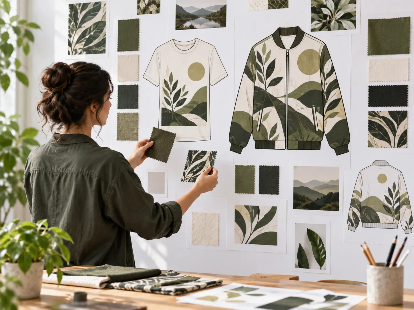 Creator comparing coordinated merchandise and apparel concepts