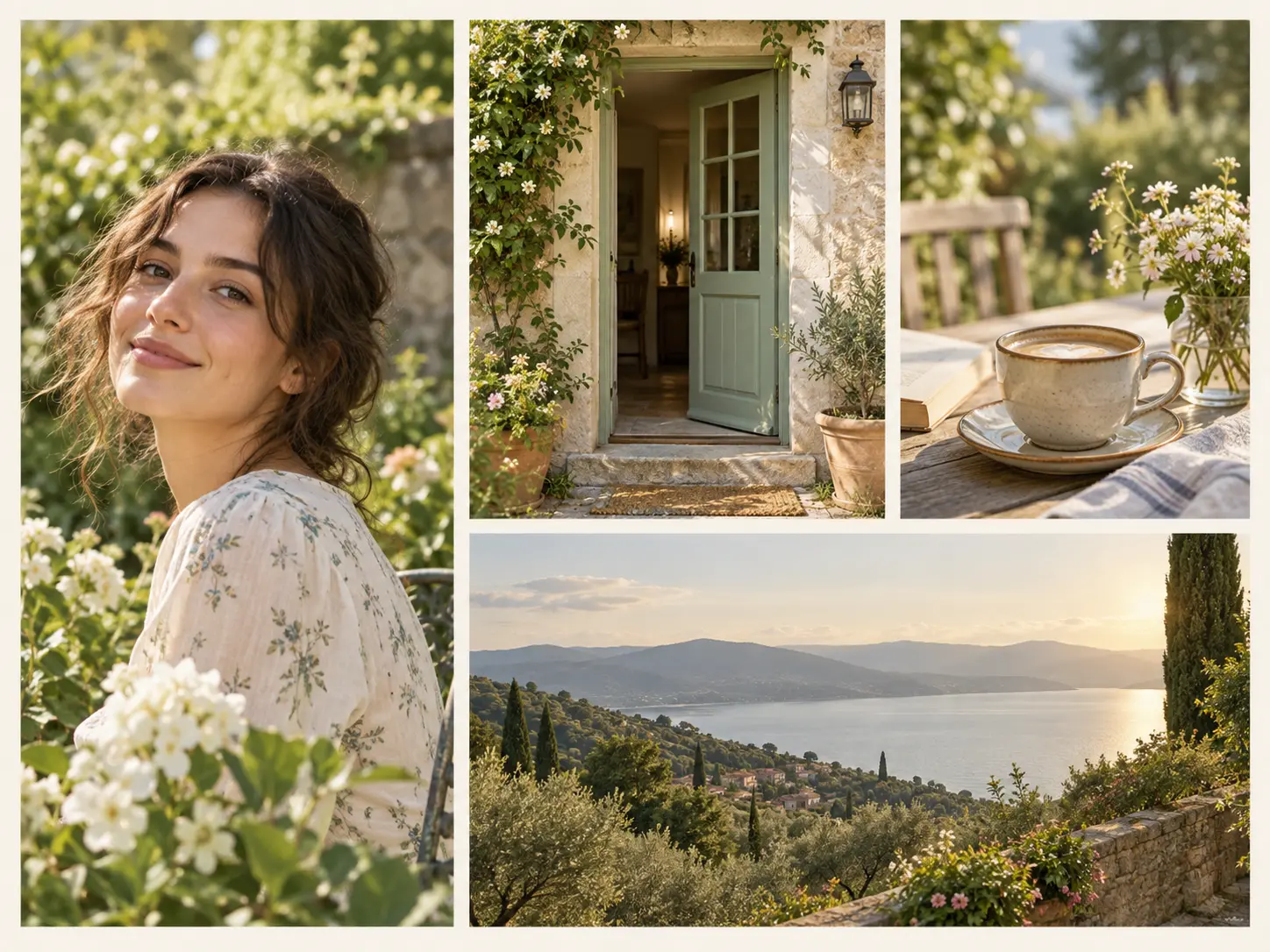 A color-balanced photo collage with warm daylight carried across every picture