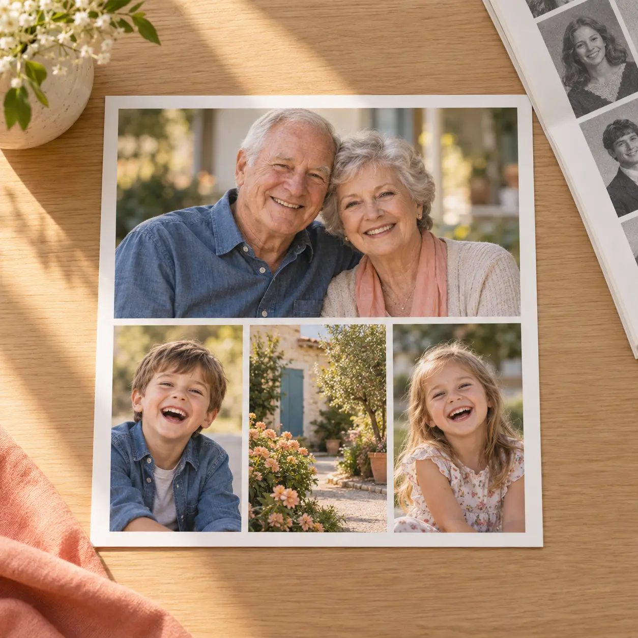 A warm family photo collage arranged as one balanced yearbook page