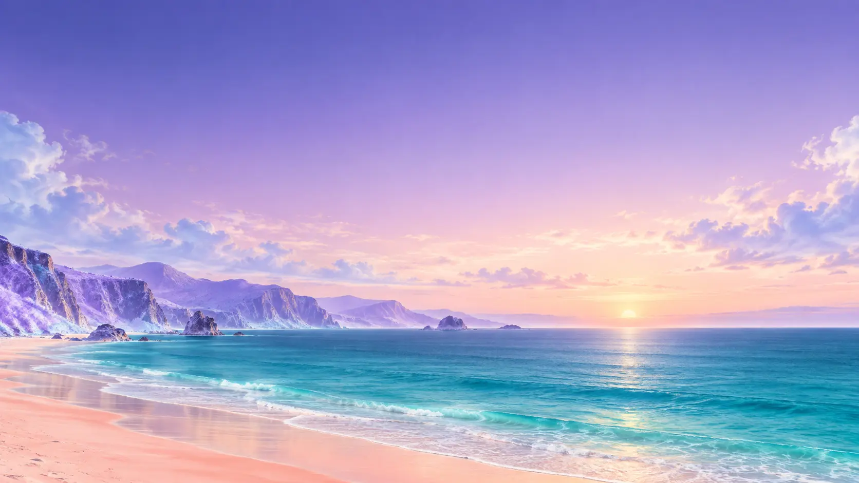 A calm inverted coastal landscape with luminous negative colors
