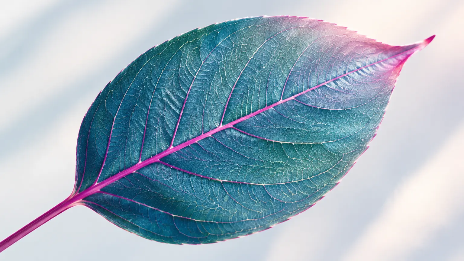 A close inverted leaf with clear veins, crisp edges, and readable texture