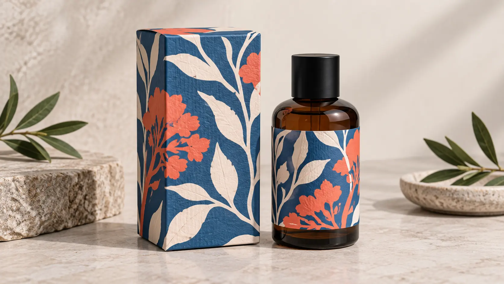 Inverted botanical forms on a clean product packaging concept without logos