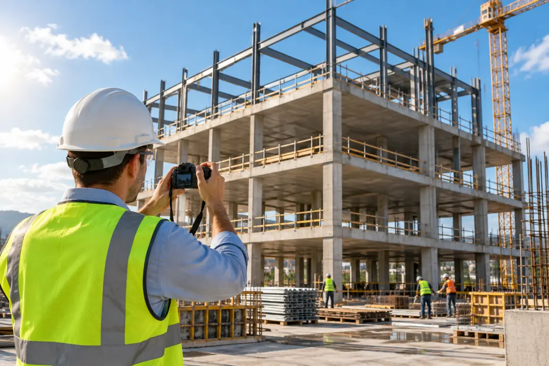 Site engineer documenting a visible construction milestone for a progress update