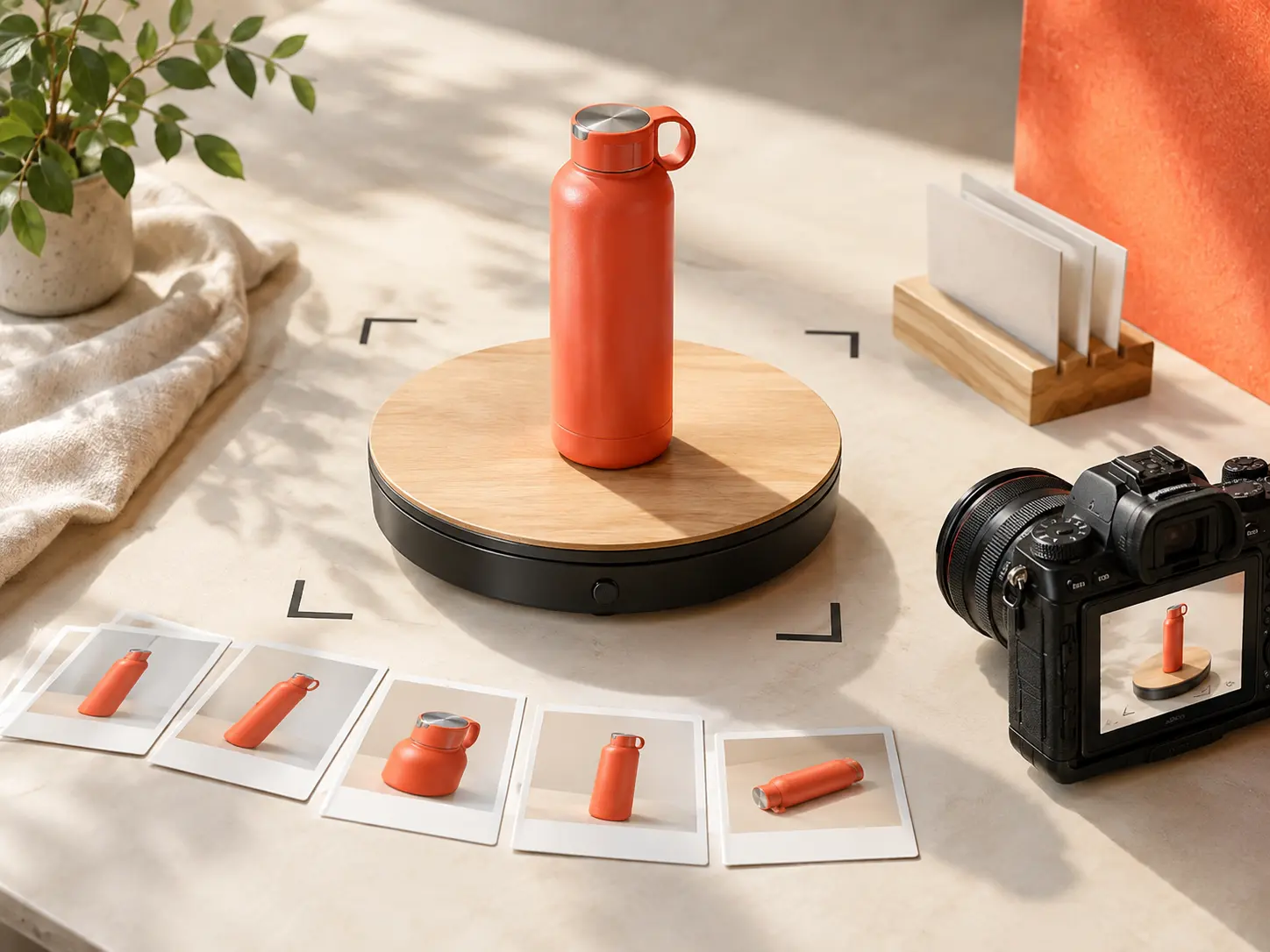 Scene instructions specifying product views, timing, movement and short text