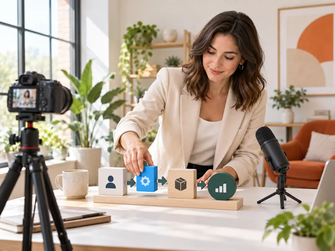 Sales enablement specialist preparing a narrated product workflow video