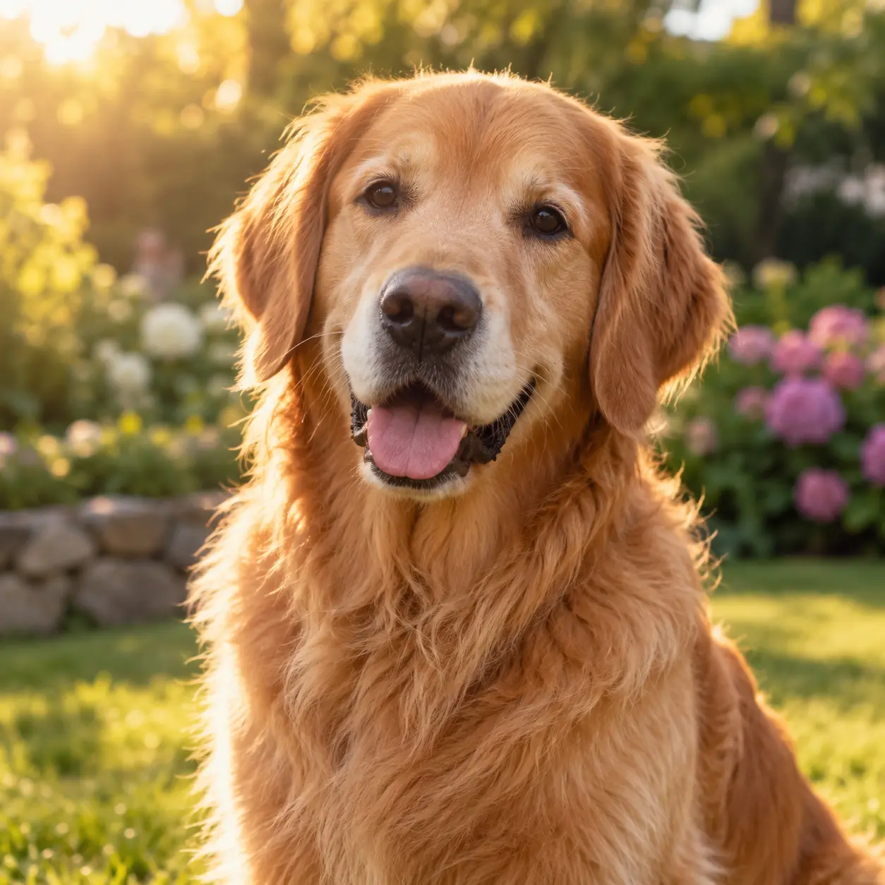 AI dog generator creating a photorealistic golden retriever portrait from a text prompt