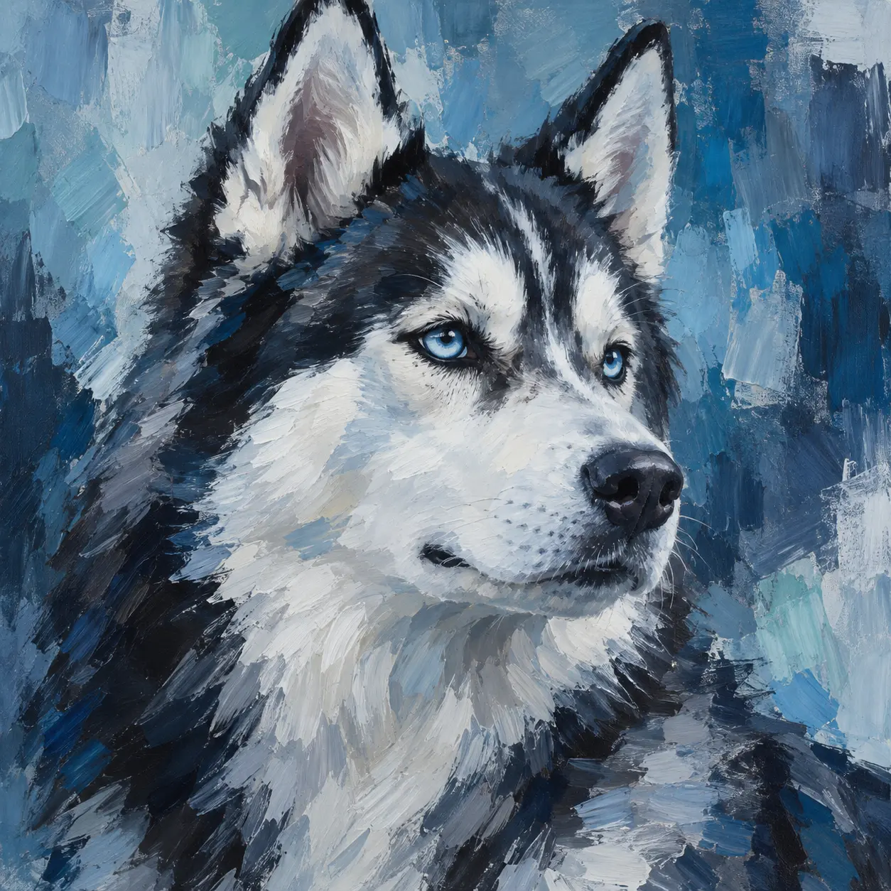 Husky rendered as a modern portrait painting by the AI dog generator