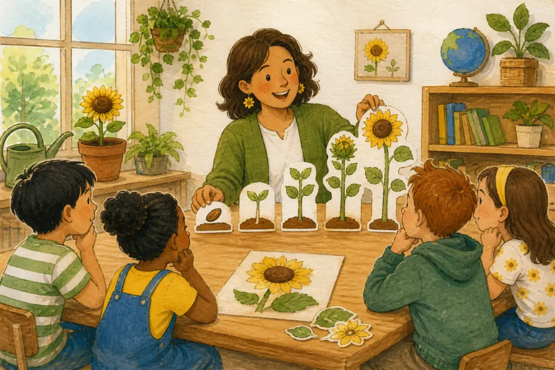 Educator presenting a hand-drawn visual lesson with a clear learning sequence