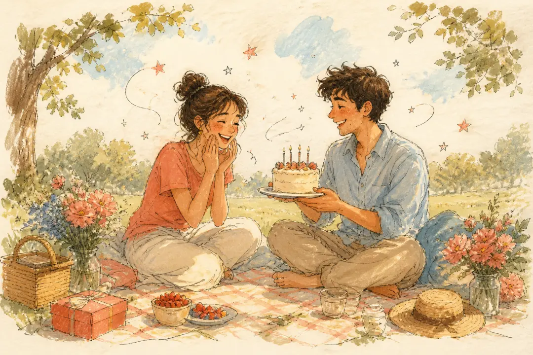Warm personal celebration transformed into a tactile doodle animation scene