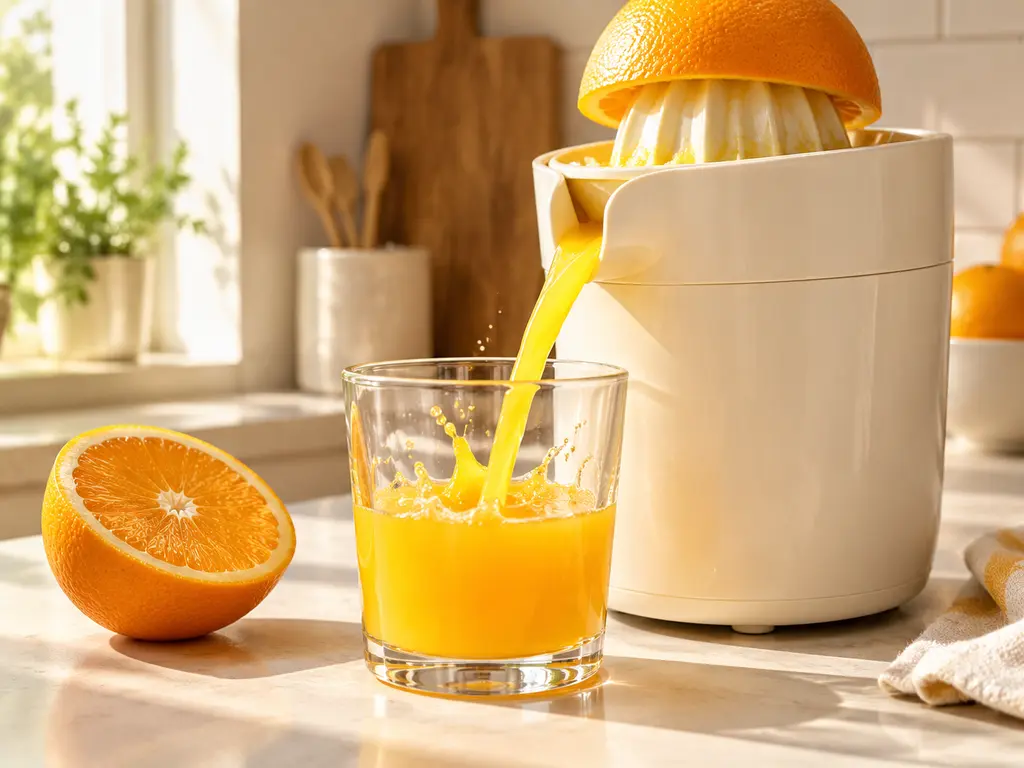 A product video captures orange juice pouring into a glass at one decisive moment