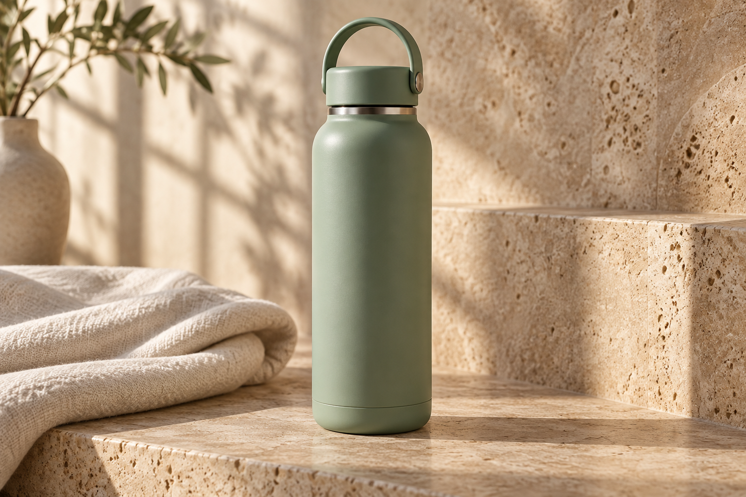 Finished sage bottle product video shot with a secure lid and visible steel texture