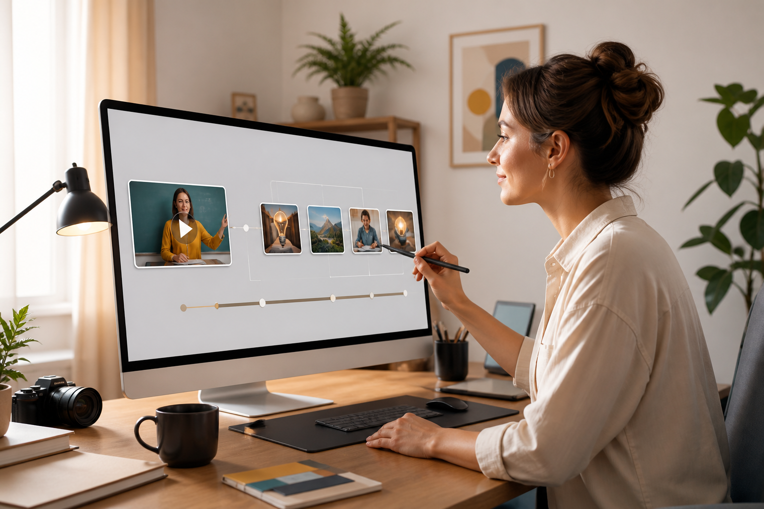 Learning goal, script, images, video, and audio arranged for a lesson