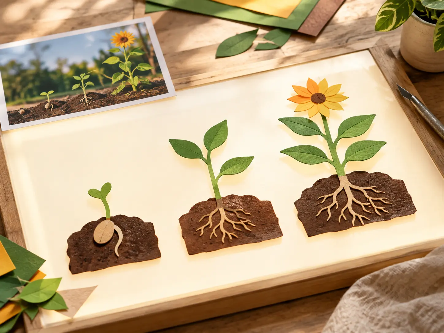 Plant growth animation shaped by reference images and scene directions