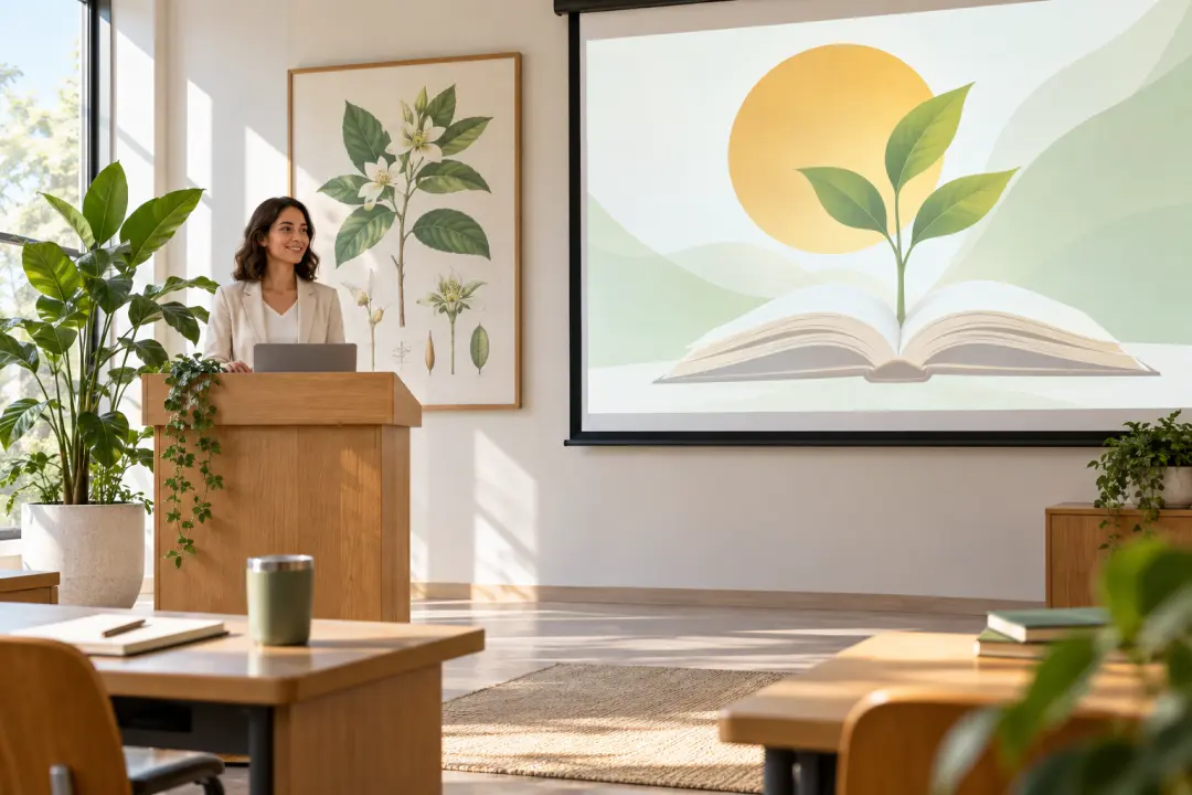 Course chapter opening with a narrated learning scene and reference imagery