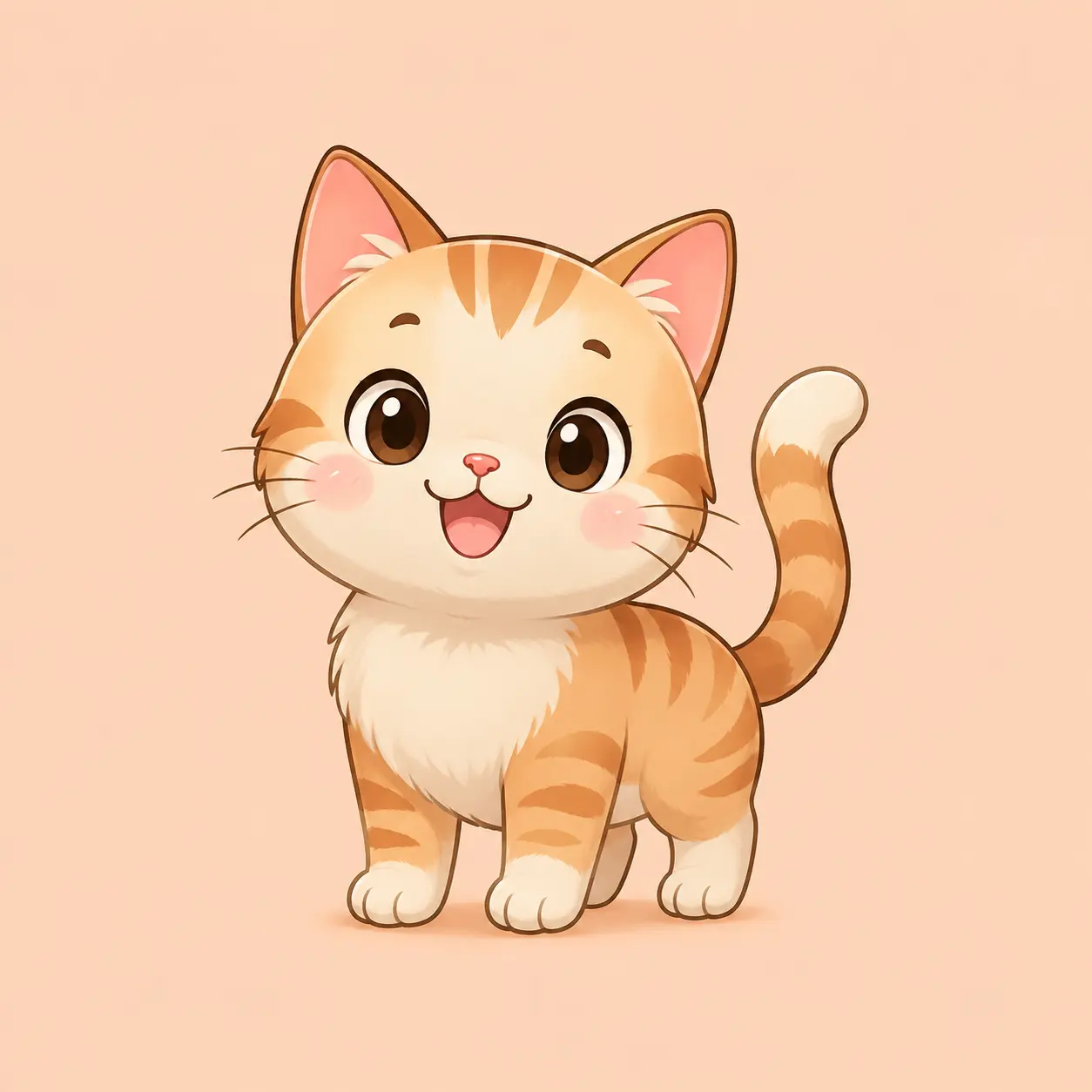 Custom emoji cat maker result of a happy round-faced cat on a plain background