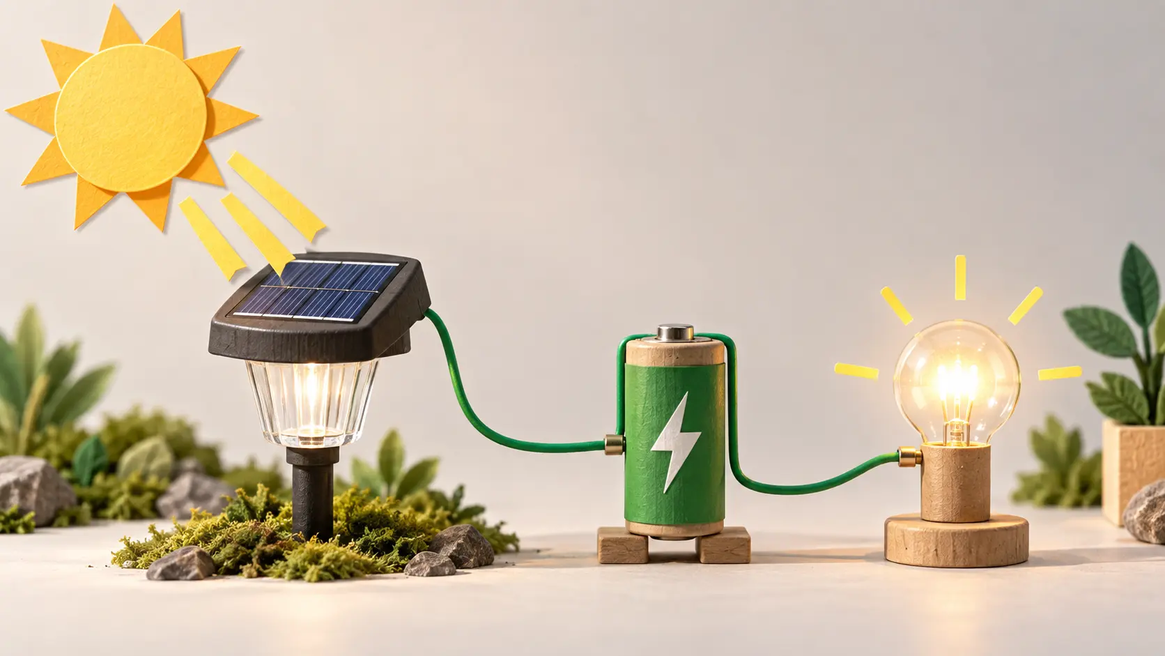 Bright animated explainer scene using a tactile paper model to show a clear process