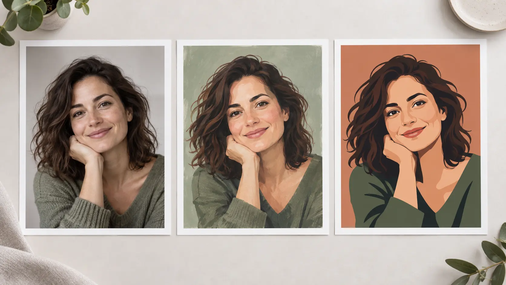Several portrait styles and clean background directions arranged for a Facebook profile image