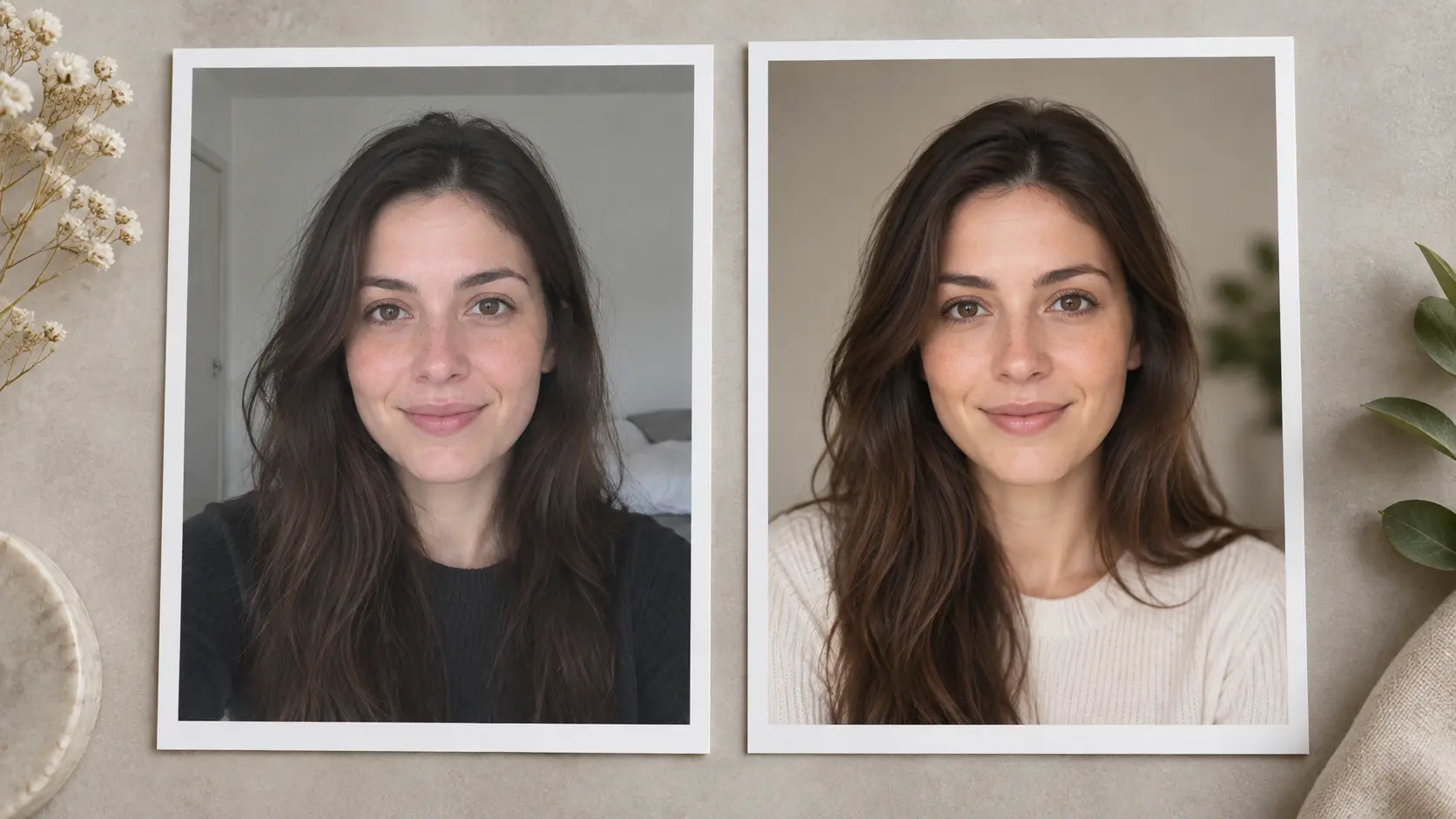 Reference image compared with a faithful profile-ready revision that preserves recognizable features