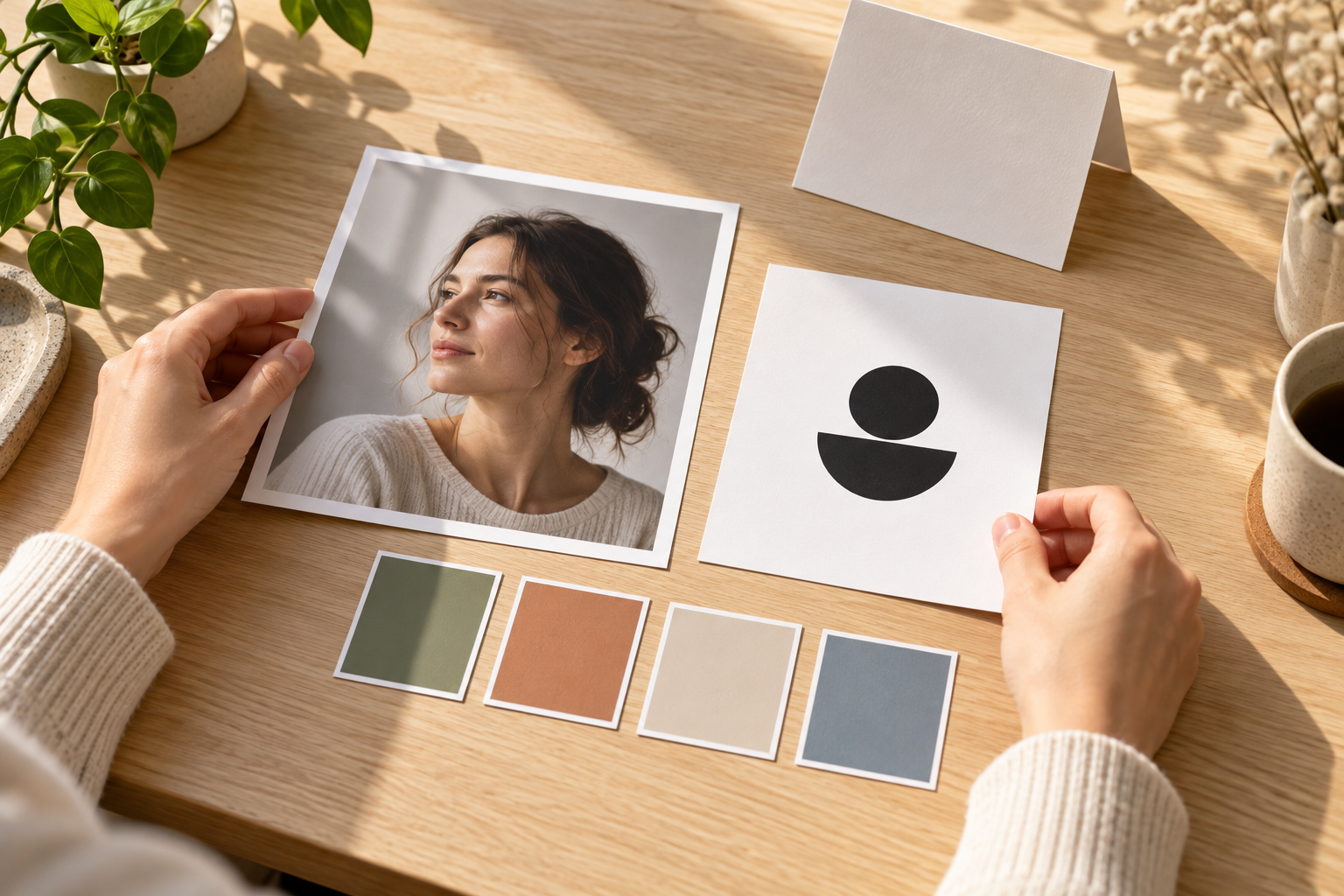 Portrait and logo references being prepared with a short creative direction