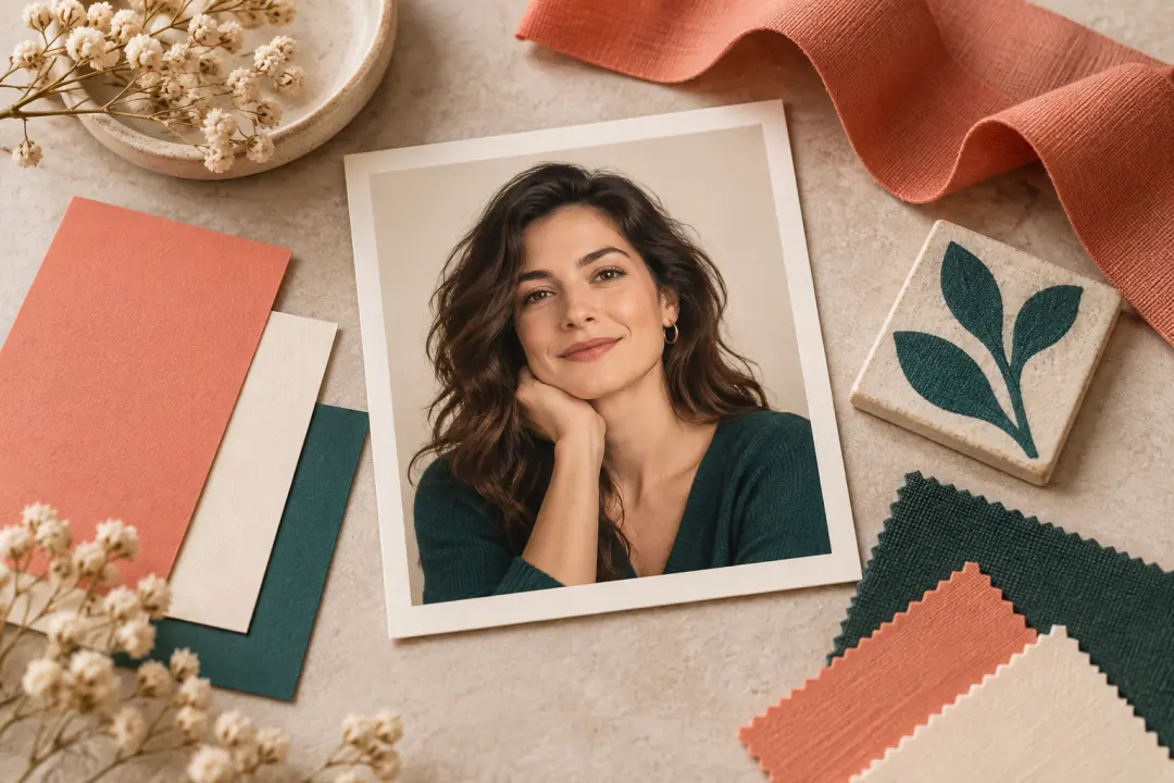 Facebook profile picture long-tail: creator portrait coordinated with a simple brand color palette