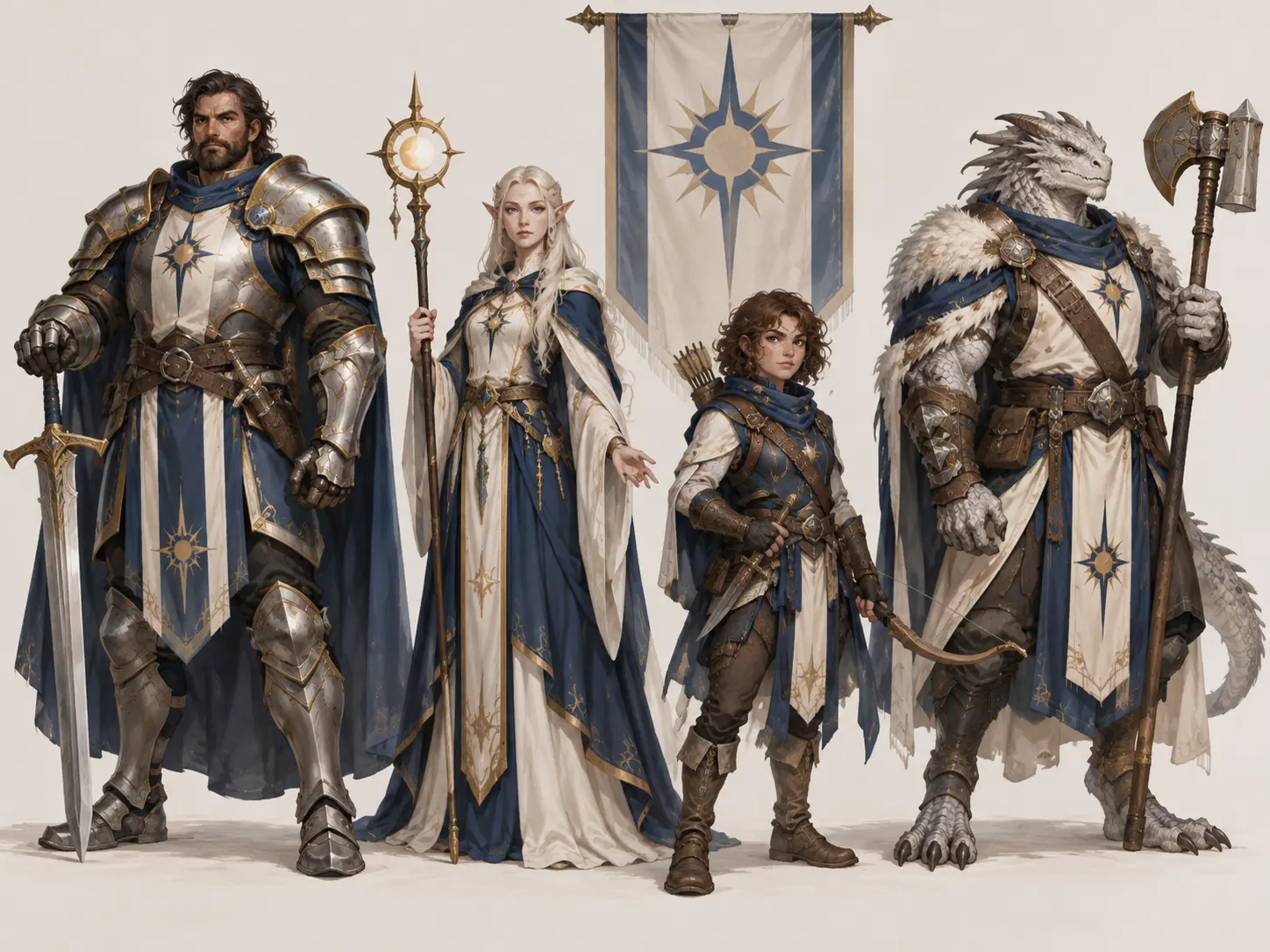 Fantasy character creator cast arranged with distinct silhouettes and shared rules