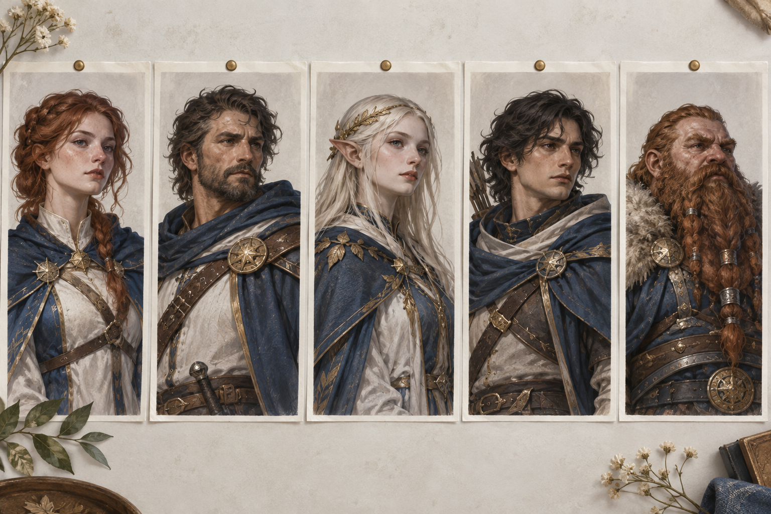 Refined fantasy character creator cast arranged on a reference board