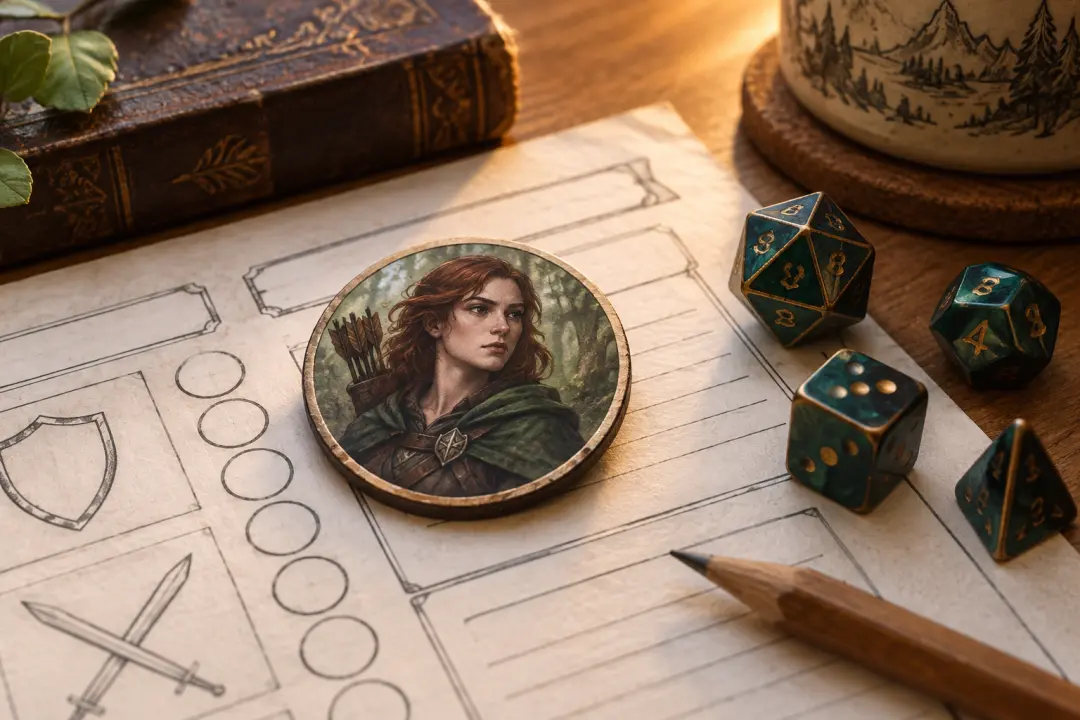 Fantasy character creator portrait cropped into a round tabletop token