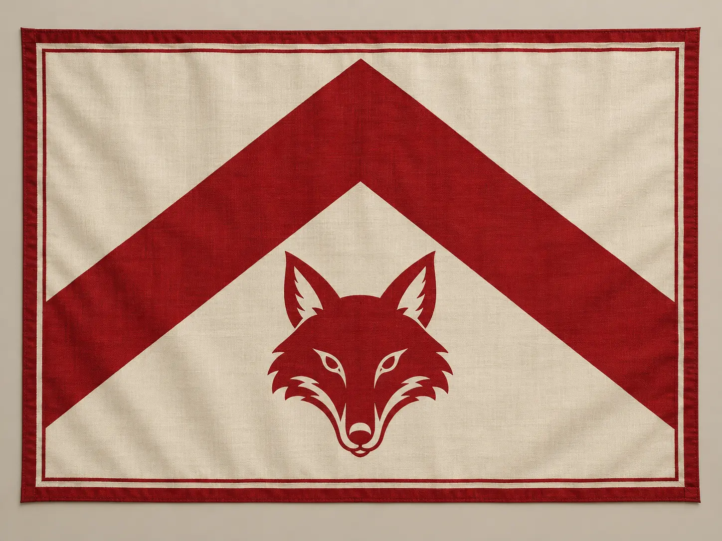 Ivory family sigil with a red chevron and restrained heraldic fox motif