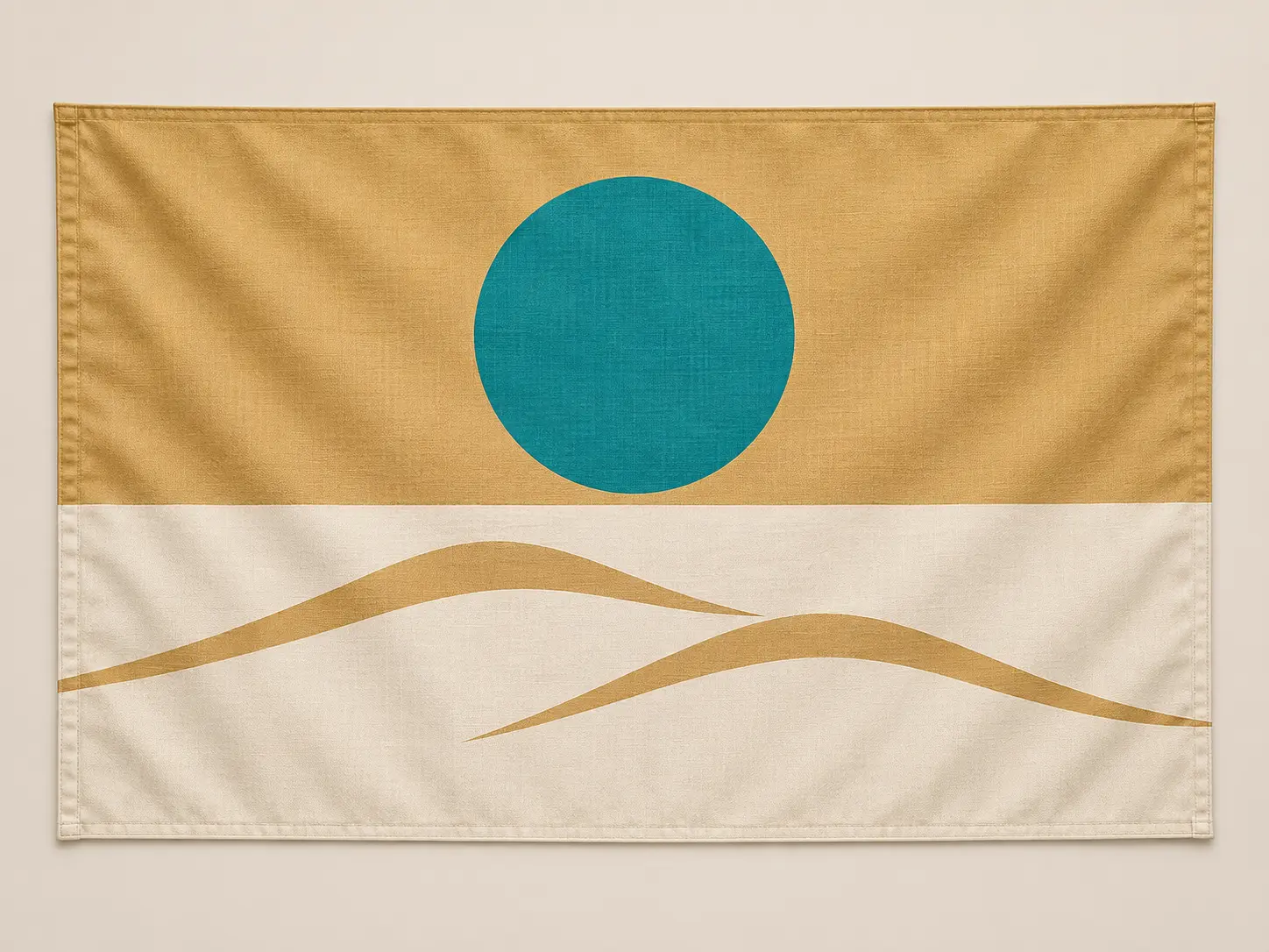 Warm desert republic flag with a sun and geometric dune motif