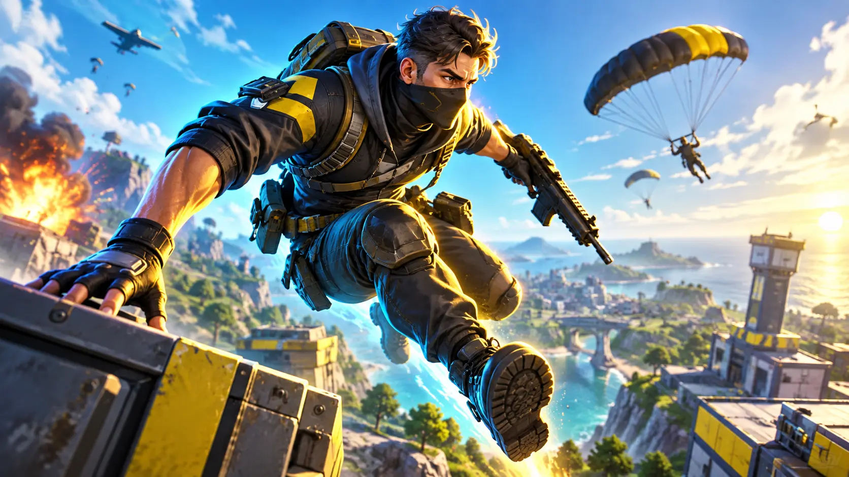 High-energy battle royale montage thumbnail with one clear player focal point