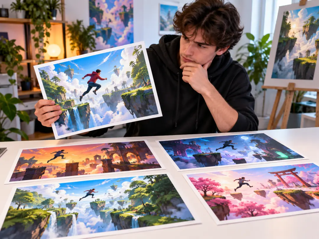 Gaming montage editor selecting one focal action for a thumbnail