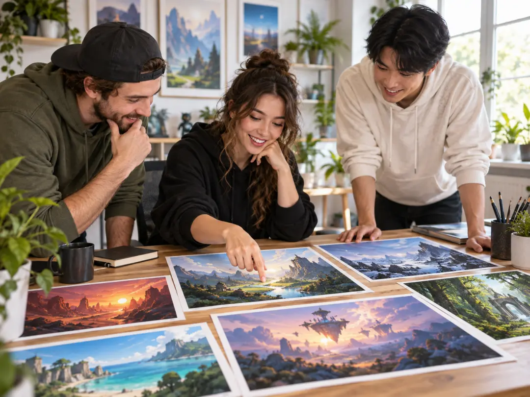 Streamer planning coordinated thumbnails for a gaming community