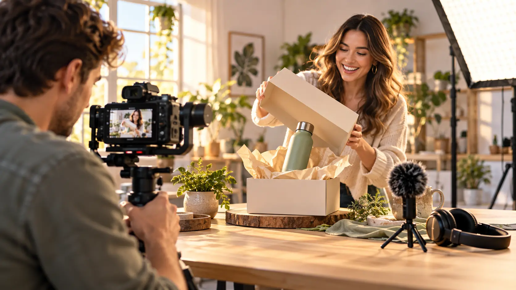Creator shaping a social video with reference media, narration, and sound