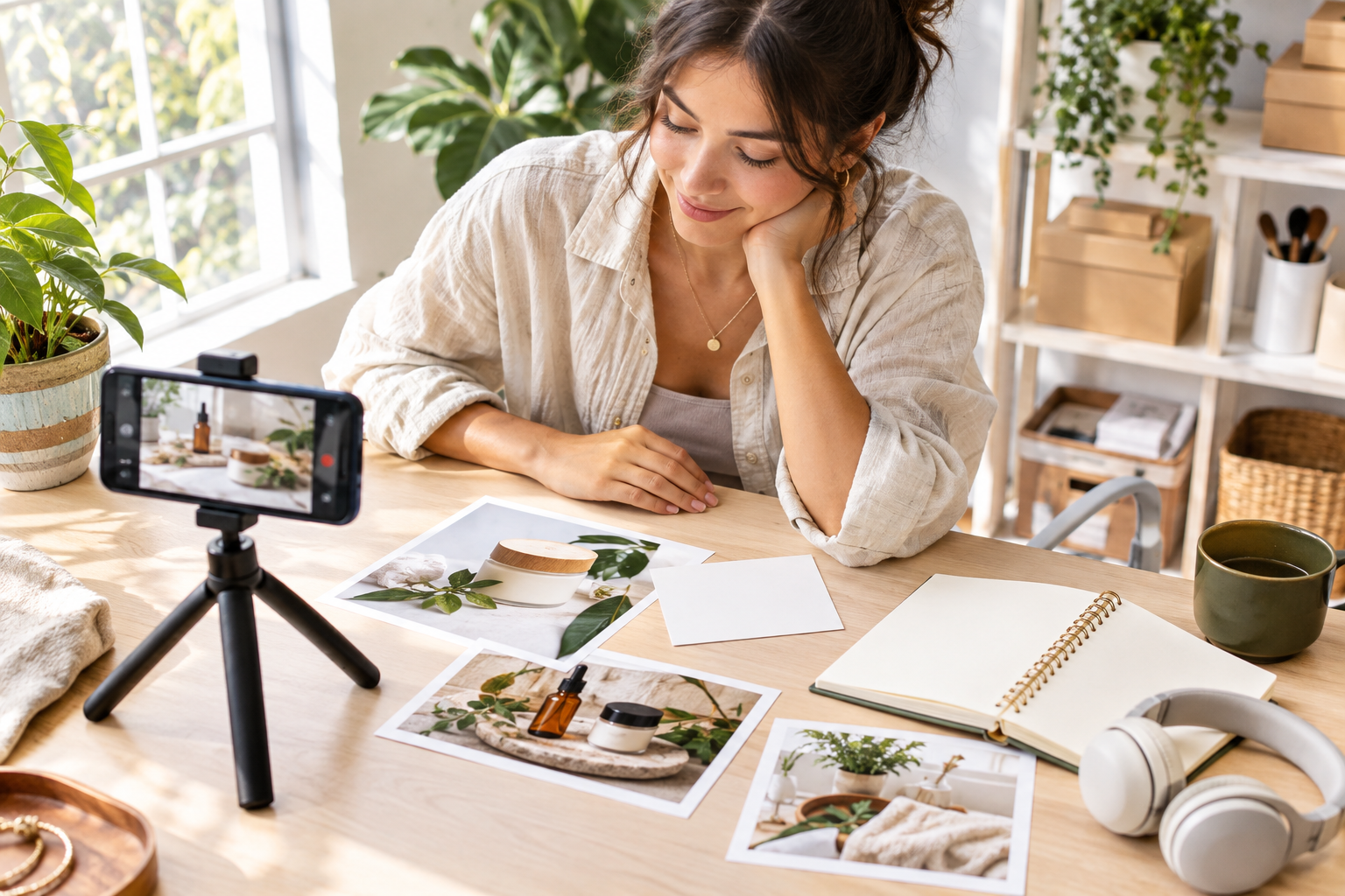 Business goal with product photos, existing video, logo, and audio references