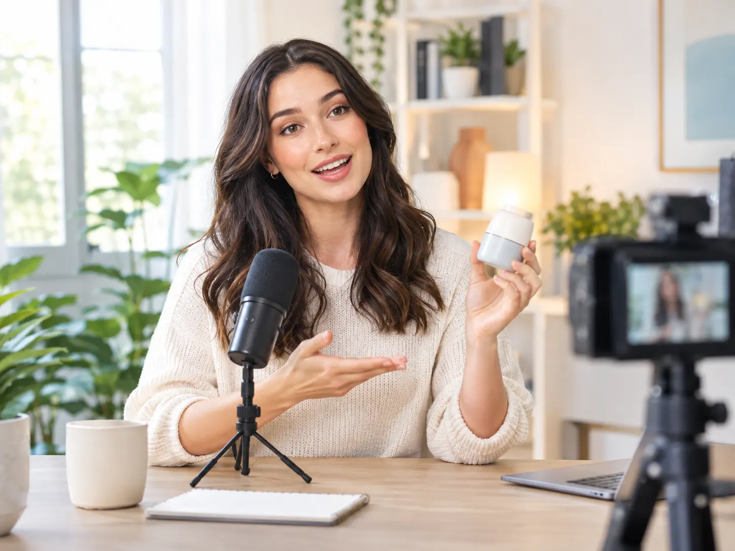Sales communicator shaping a presenter led explainer with voice and product visuals