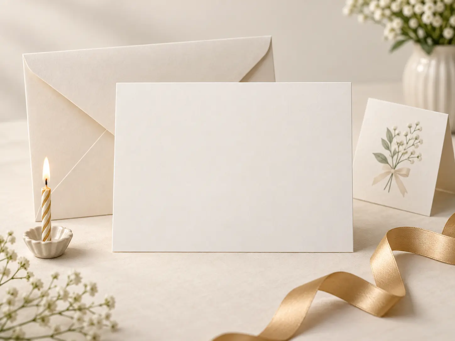 Occasion cards for birthday, thanks, and celebration arranged on a bright table