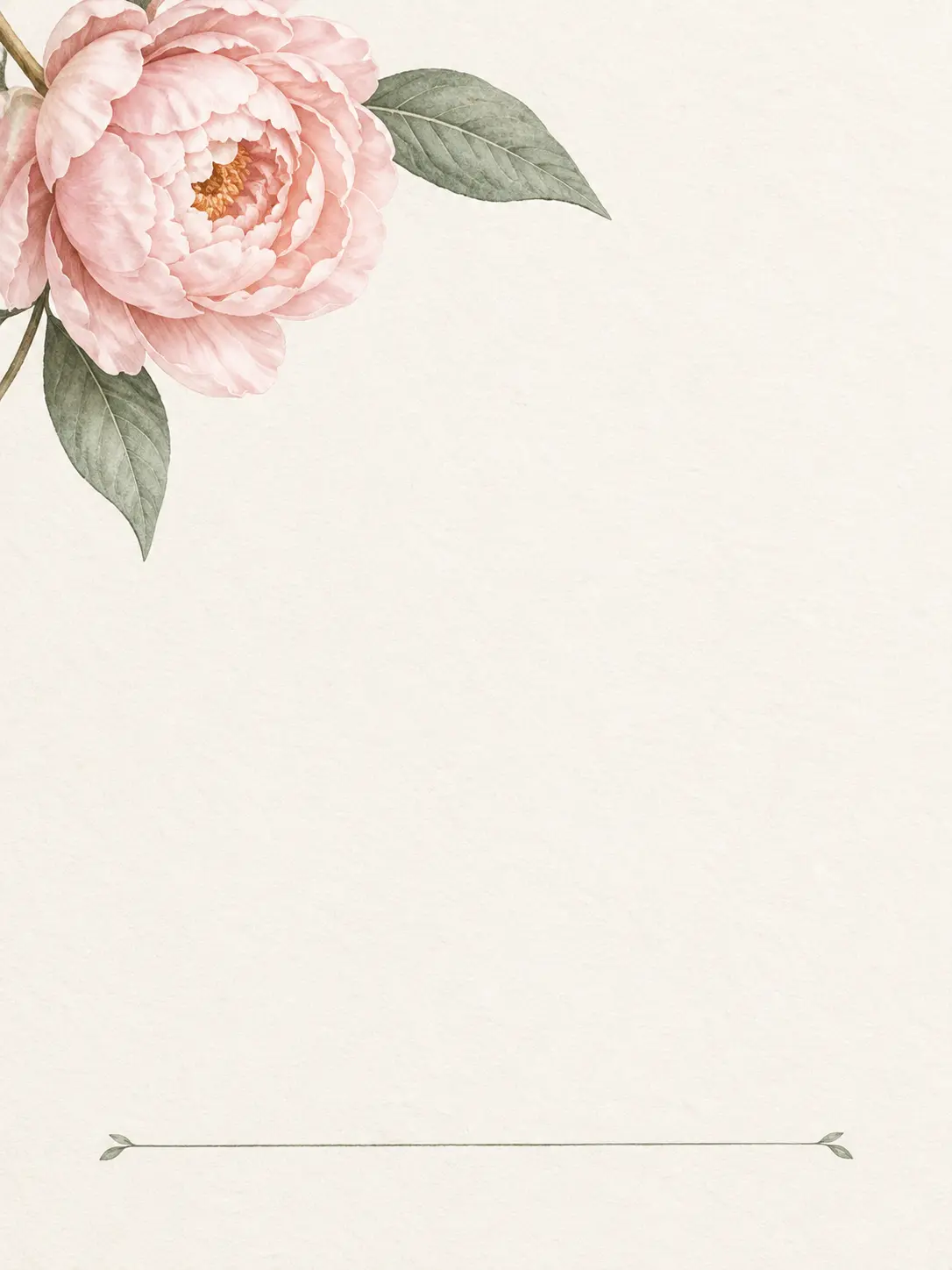 Vertical thank-you ecard with a single blush peony and generous blank note area