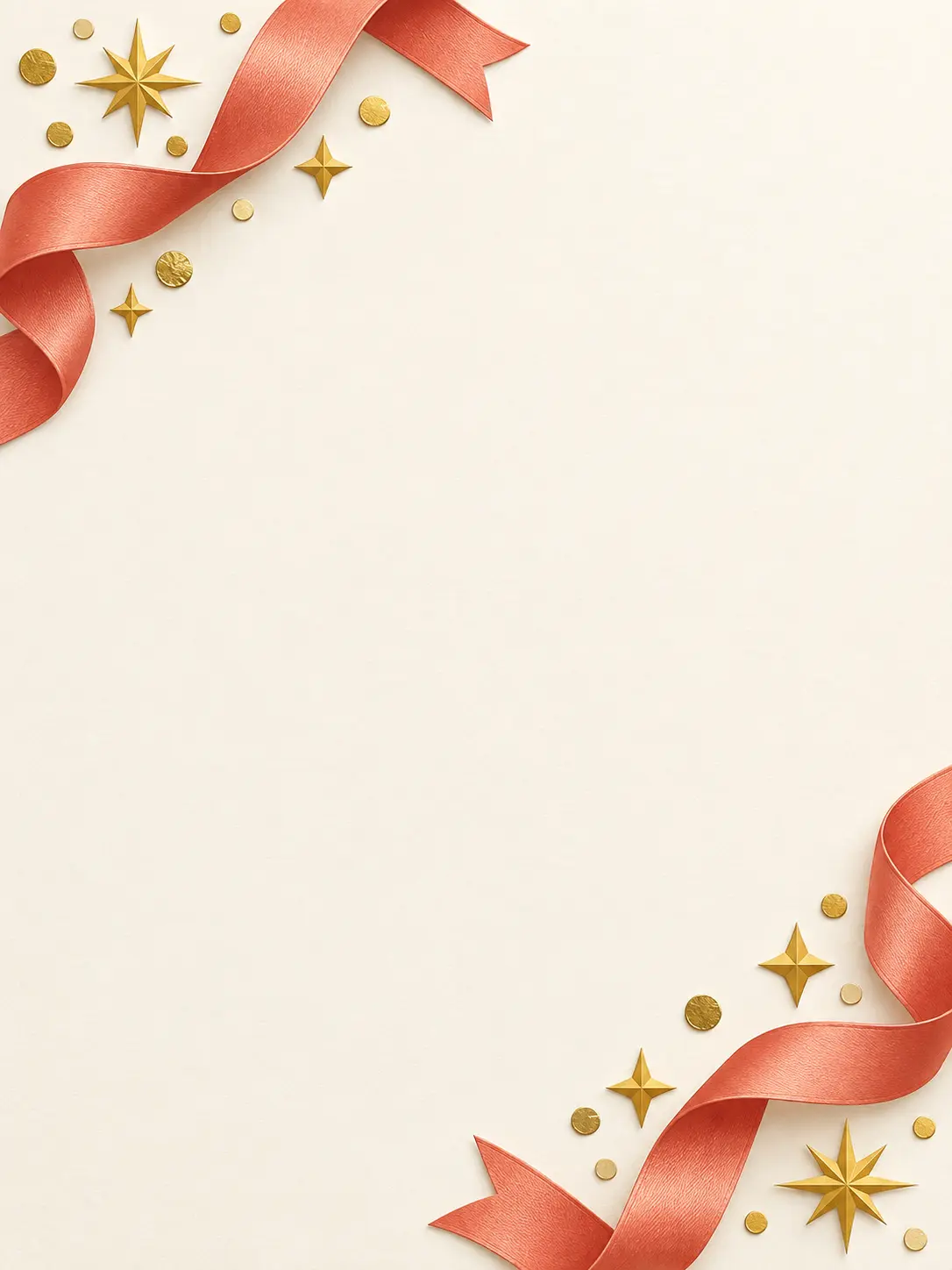 Vertical congratulations ecard with coral ribbon and open center for a message