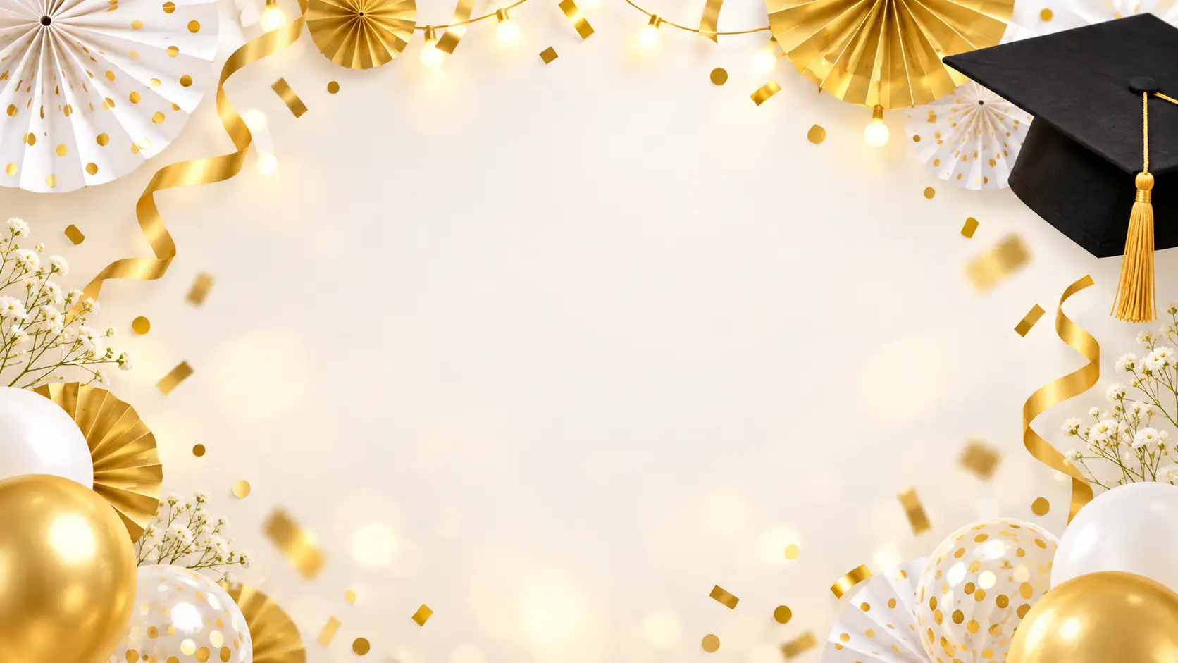 Bright graduation celebration scene with open space for banner copy