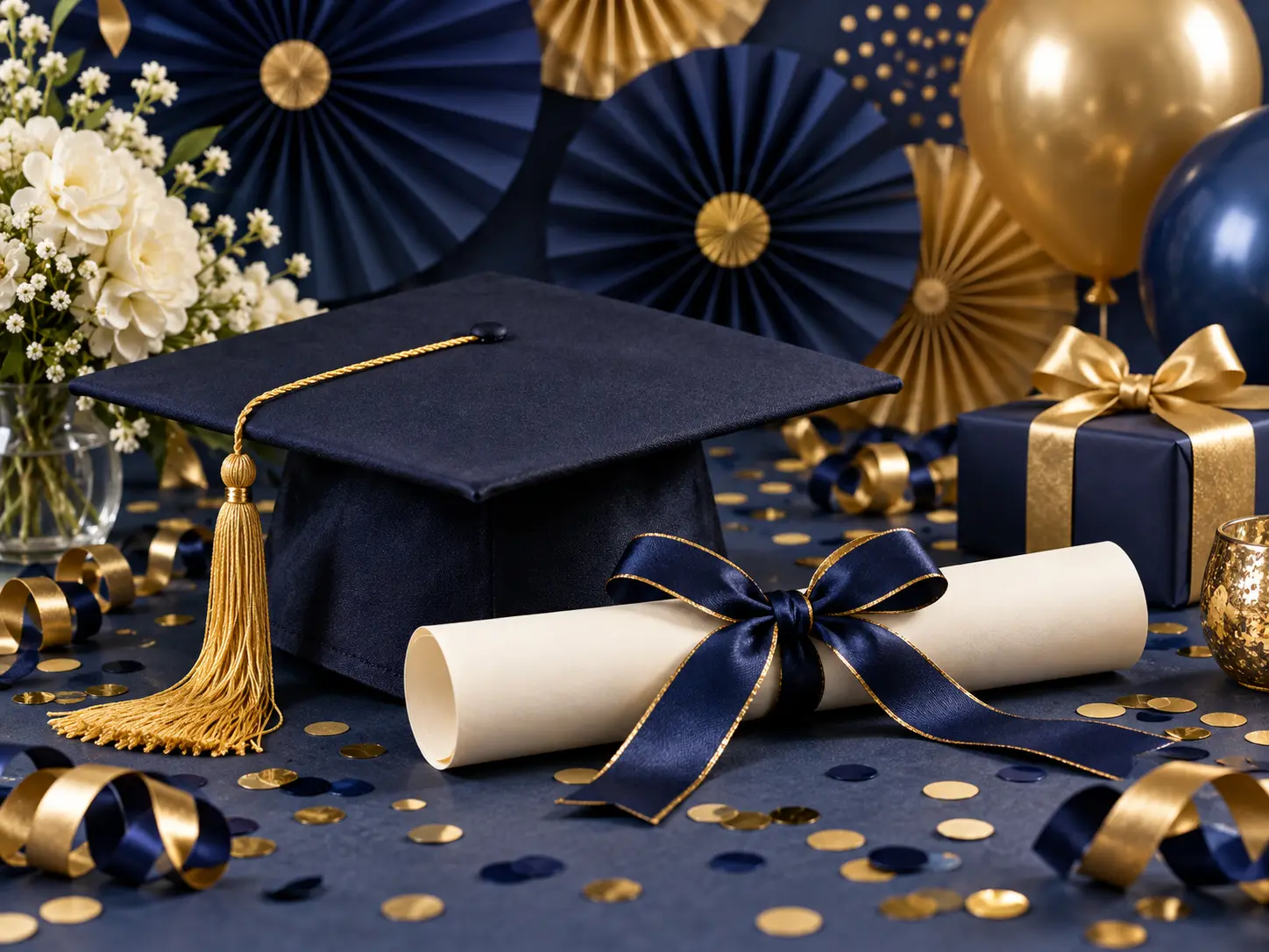 Graduation banner design using coordinated navy and gold school colors